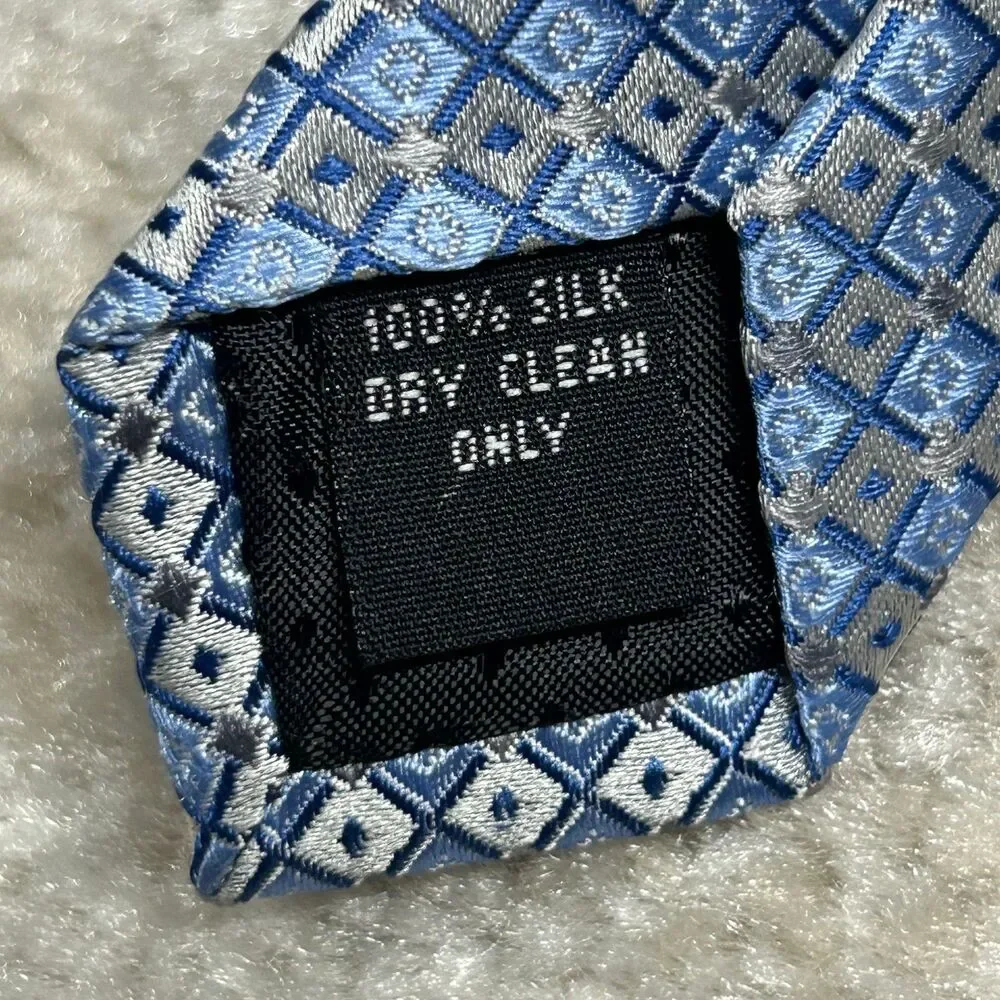 Pierre Cardin Tie Mens Blue Geometric 100% Silk Necktie Classic Formal Business